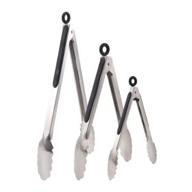 Stainless Steel Kitchen Tongs Set of 3, Locking Metal Food Tongs Non-Slip Grip