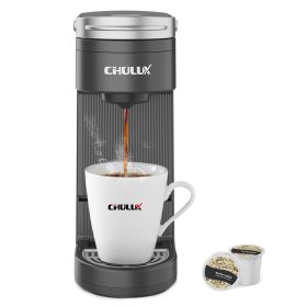 Single Serve Coffee Maker;  12oz Quick Brew Technology ;  Built-In Lift Adjustable Drip Tray for Travel mug Compatible With Pods & filter