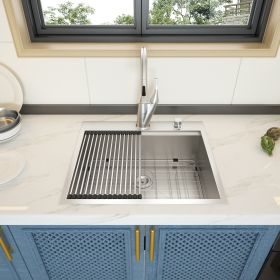 Drop In Kitchen Sink - 25x22 Kitchen Sink Drop In Topmount Ledge Workstation 18 Gauge Stainless Steel Drop Sink Bar Prep Sink Laundry Sink