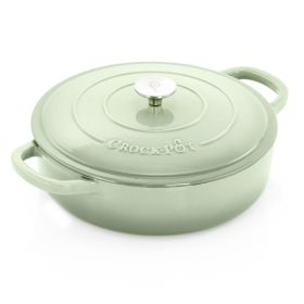 Crock Pot Artisan 5 Quart Round Enameled Cast Iron Braiser Pan with Self Basting Lid in Pistachio Green